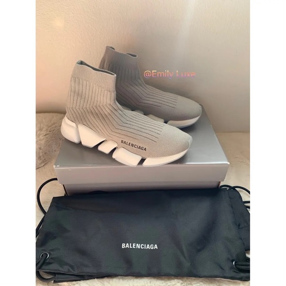 New authentic Balenciaga Women's Speed 2.0 sock knit grey white sneakers - Picture 7 of 9